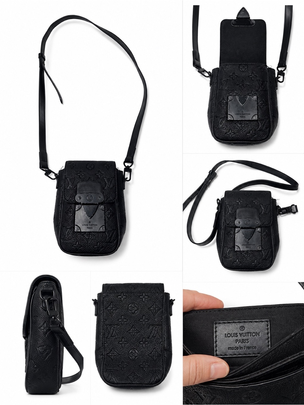 Louis Vuitton Black Embossed Leather Mini Messenger Bag